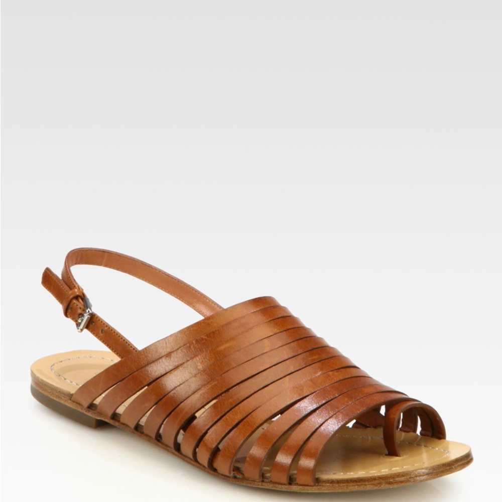 Sigerson Morrison Strappy Flat Cognac Slingback Sandals 6.5
